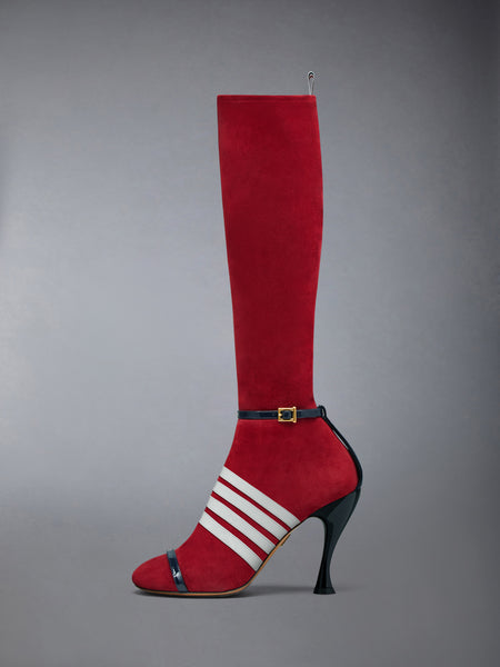 ソフトスエード トロンプルイユ 4-BAR サンダルブーツ 105MM バーガンディー/ネイビー