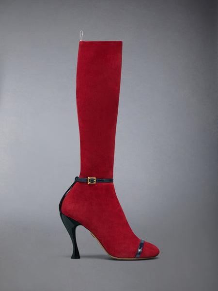 ソフトスエード トロンプルイユ 4-BAR サンダルブーツ 105MM バーガンディー/ネイビー