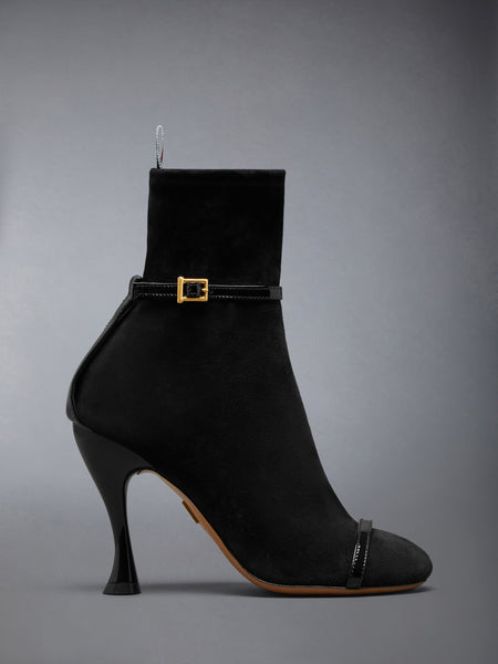 SOFT SUEDE TROMPE L'OEIL 4-BAR ANKLE BOOT 105MM BLACK