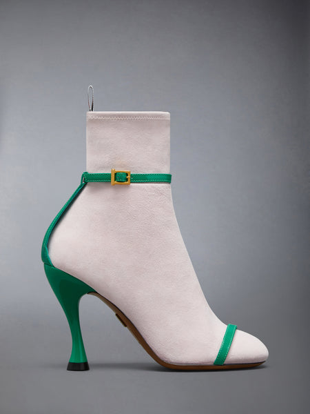 ソフトスエード トロンプルイユ 4-BAR アンクルブーツ 105MM ピンク/緑