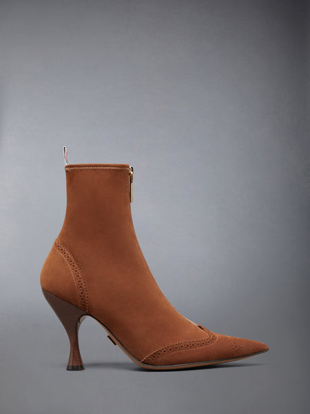 SUEDE WINGTIP BOOTIE 90MM CARAMEL