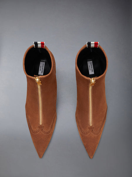 SUEDE WINGTIP BOOTIE 90MM CARAMEL
