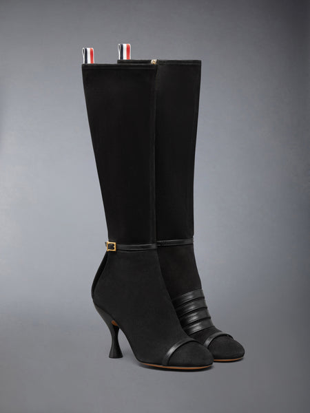 SOFT SUEDE TROMPE L'OEIL 4-BAR SANDAL BOOT 90MM BLACK