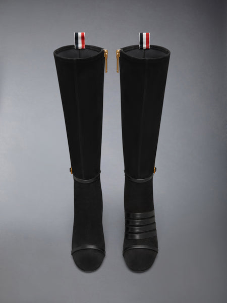 SOFT SUEDE TROMPE L'OEIL 4-BAR SANDAL BOOT 90MM BLACK