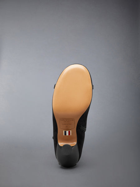 SOFT SUEDE TROMPE L'OEIL 4-BAR SANDAL BOOT 90MM BLACK