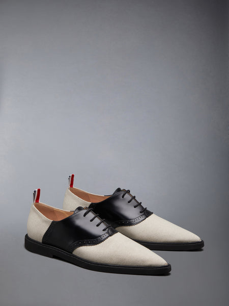 コットンキャンバス マイクロソール ポインテッドサドルシューズ ナチュラル ホワイト