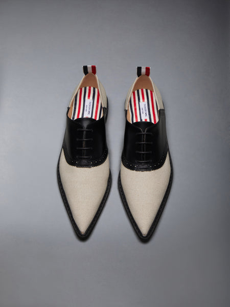 コットンキャンバス マイクロソール ポインテッドサドルシューズ ナチュラル ホワイト