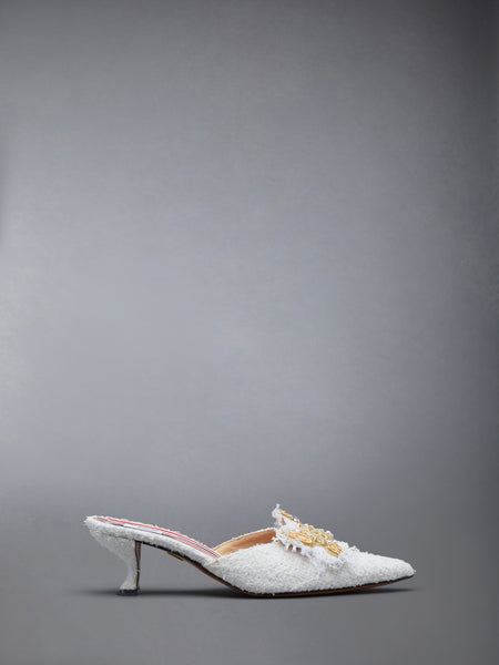 TWEED PEARL CURVED HEEL MULE WHITE