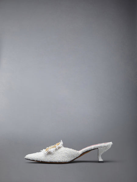 TWEED PEARL CURVED HEEL MULE WHITE