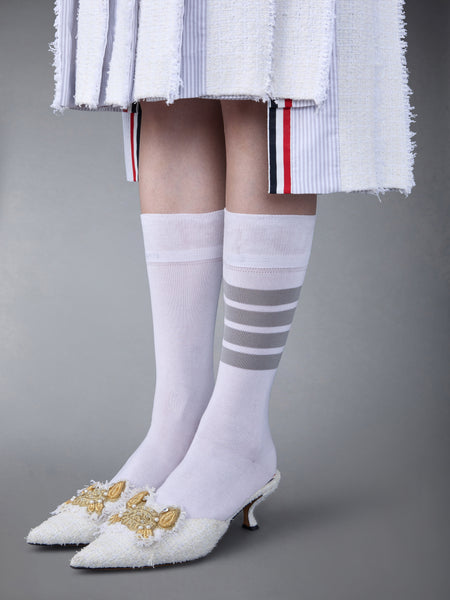 TWEED PEARL CURVED HEEL MULE WHITE