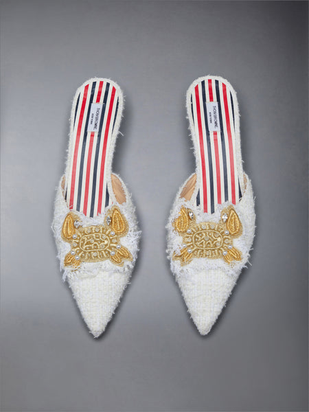 TWEED PEARL CURVED HEEL MULE WHITE
