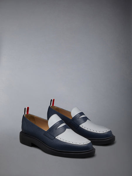 Pebble Grain Leather Penny Loafer NAVY/WHITE