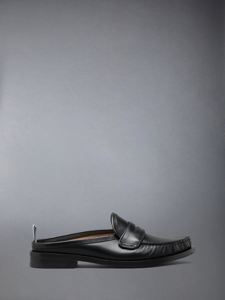 CALF LEATHER SOLE PLEATED VARSITY LOAFER MULE BLACK
