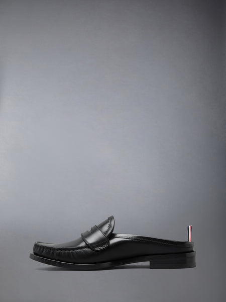 CALF LEATHER SOLE PLEATED VARSITY LOAFER MULE BLACK