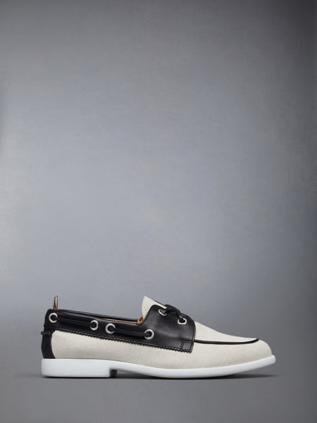 COTTON CANVAS BOAT SHOE NATURAL/BLACK