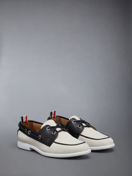 COTTON CANVAS BOAT SHOE NATURAL/BLACK