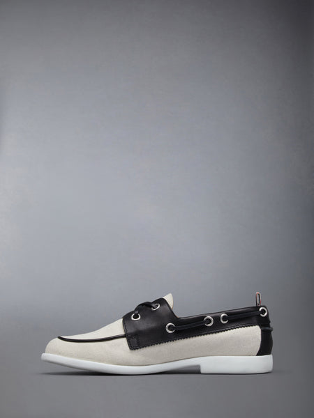 COTTON CANVAS BOAT SHOE NATURAL/BLACK