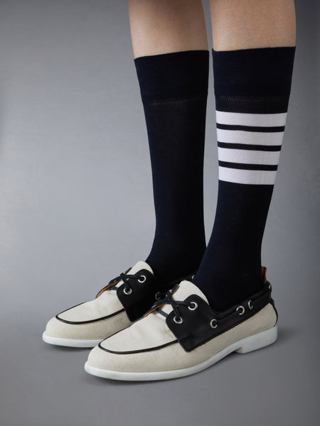 COTTON CANVAS BOAT SHOE NATURAL/BLACK