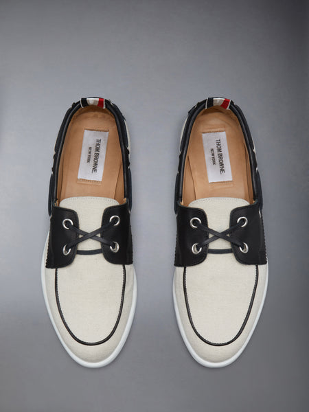 COTTON CANVAS BOAT SHOE NATURAL/BLACK