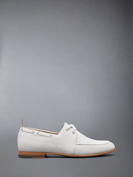 SUEDE FLEX LEATHER SOLE BOAT SHOE WHITE
