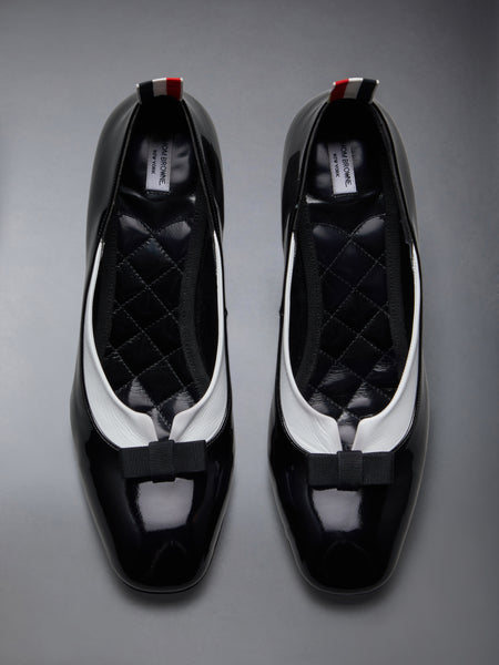 PATENT VITELLINO BOW & COLLAR COURT SHOES 90MM