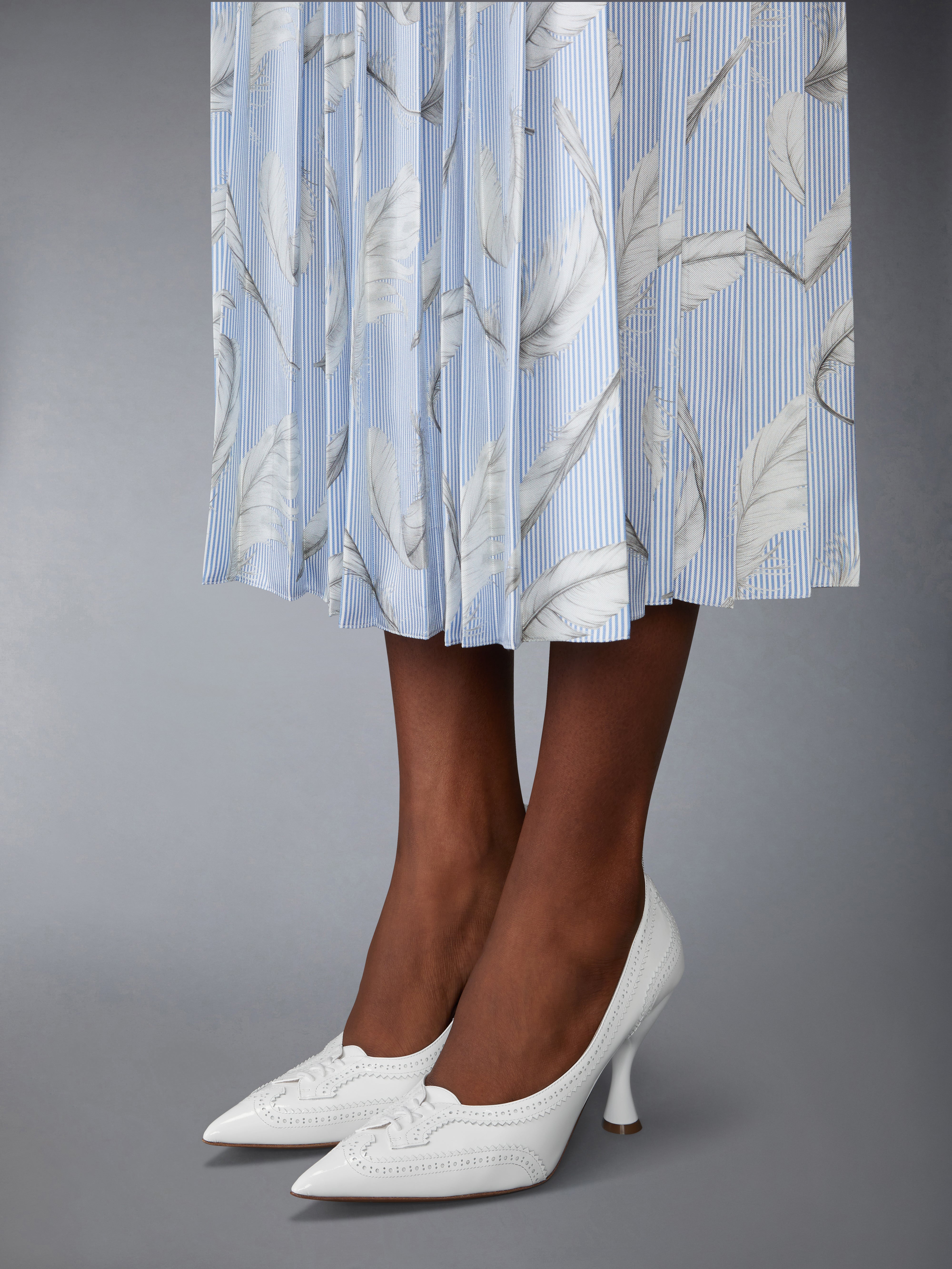 ワンピース THOM BROWNE Women Mid Skirts FDSE73O 03113100 White Feather Printed Silk Twill Pleat Skirt | Thom Browne
