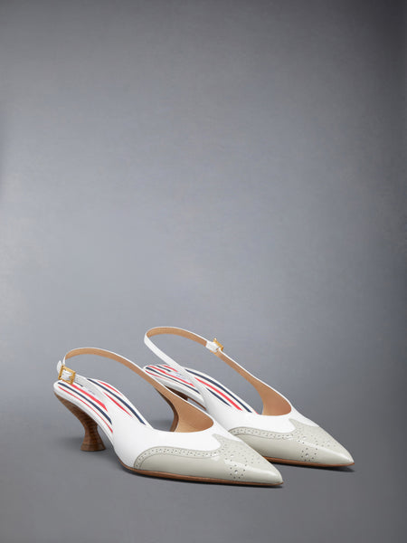 SOFT PATENT WINGTIP SLINGBACK 50MM KHAKI/WHITE