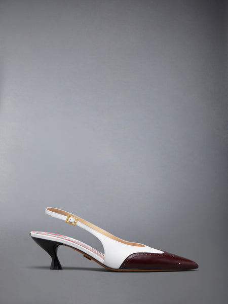 SOFT SPAZZOLATO SHINY CALF WINGTIP SLINGBACK 50MM BURGUNDY /WHITE