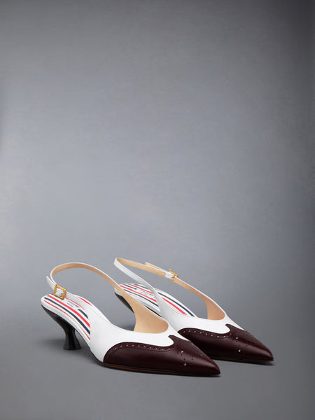 SOFT SPAZZOLATO SHINY CALF WINGTIP SLINGBACK 50MM BURGUNDY /WHITE