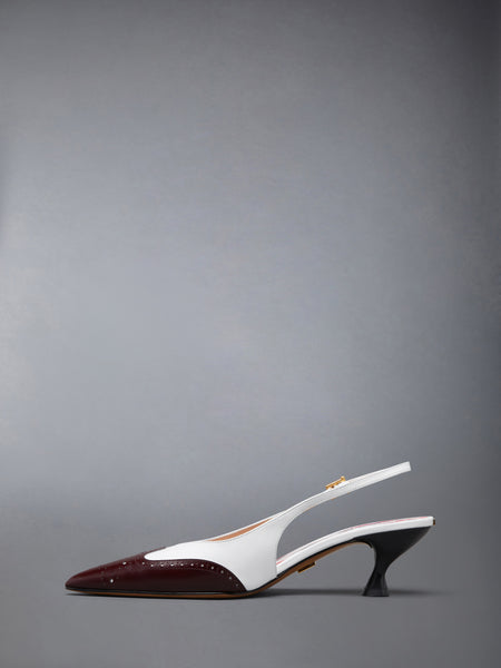 SOFT SPAZZOLATO SHINY CALF WINGTIP SLINGBACK 50MM BURGUNDY /WHITE