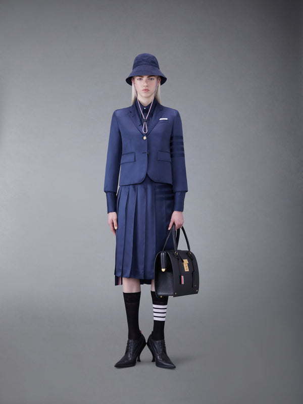SILK TWILL 4-BAR MIDI PLEATED SKIRT