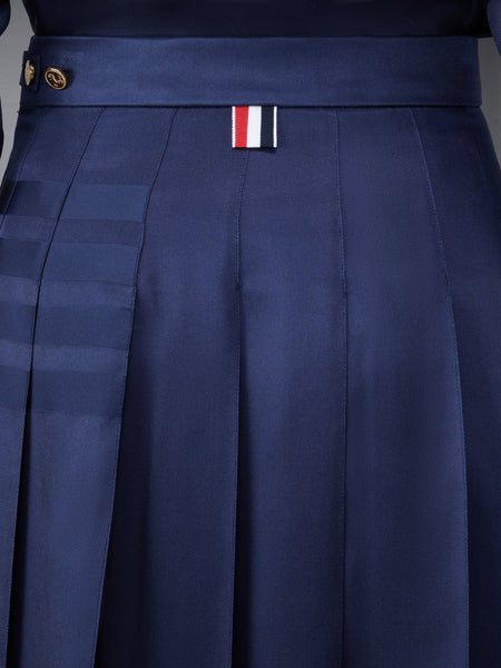 SILK TWILL 4-BAR MIDI PLEATED SKIRT NAVY