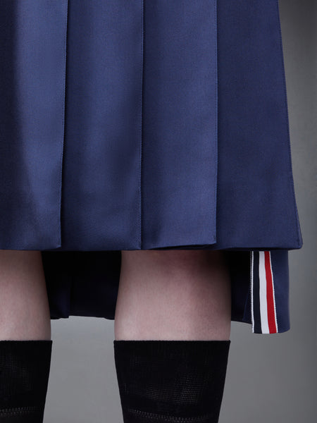SILK TWILL 4-BAR MIDI PLEATED SKIRT NAVY