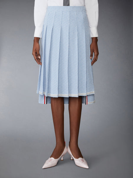 SOLID TWEED KNEE LENGTH PLEATED SKIRT