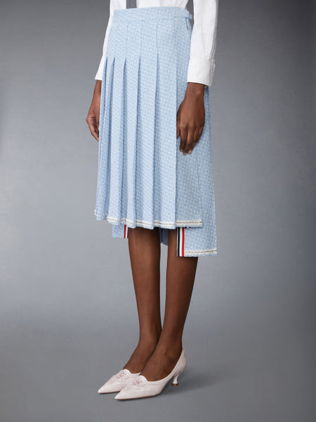 SOLID TWEED KNEE LENGTH PLEATED SKIRT