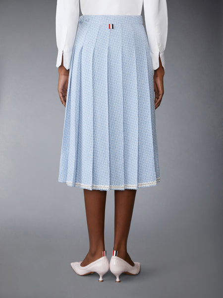 SOLID TWEED KNEE LENGTH PLEATED SKIRT