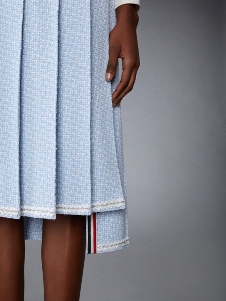 SOLID TWEED KNEE LENGTH PLEATED SKIRT