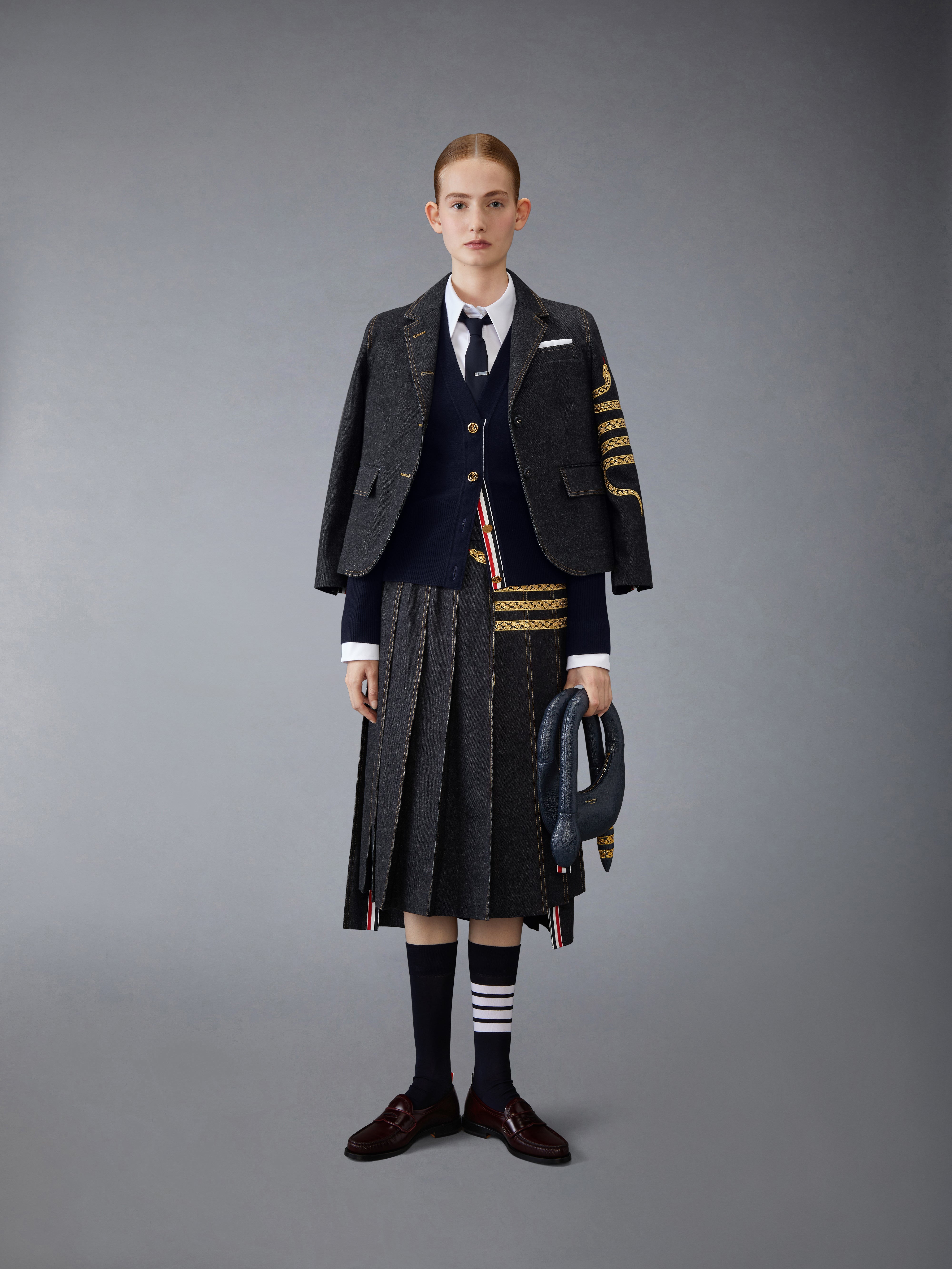 Knee Length Dropped Back Pleated Skirt W/ Radial Cornelly