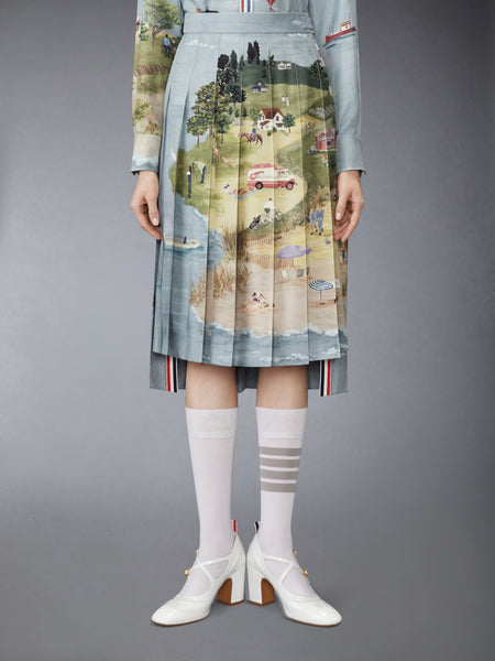 NANTUCKET SCENIC SILK TWILL PLEATED SKIRT SEASONAL MULTI