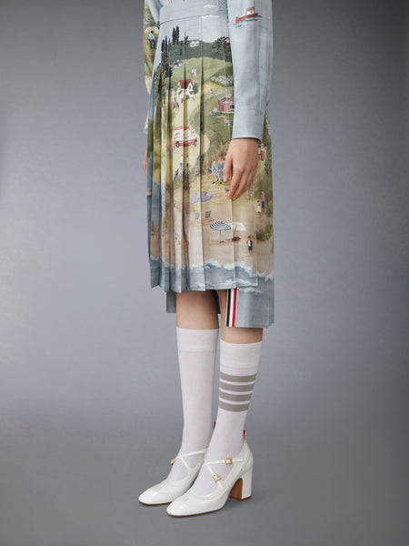 NANTUCKET SCENIC SILK TWILL PLEATED SKIRT SEASONAL MULTI