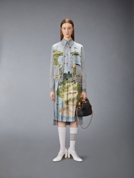 NANTUCKET SCENIC SILK TWILL PLEATED SKIRT SEASONAL MULTI