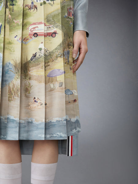 NANTUCKET SCENIC SILK TWILL PLEATED SKIRT SEASONAL MULTI