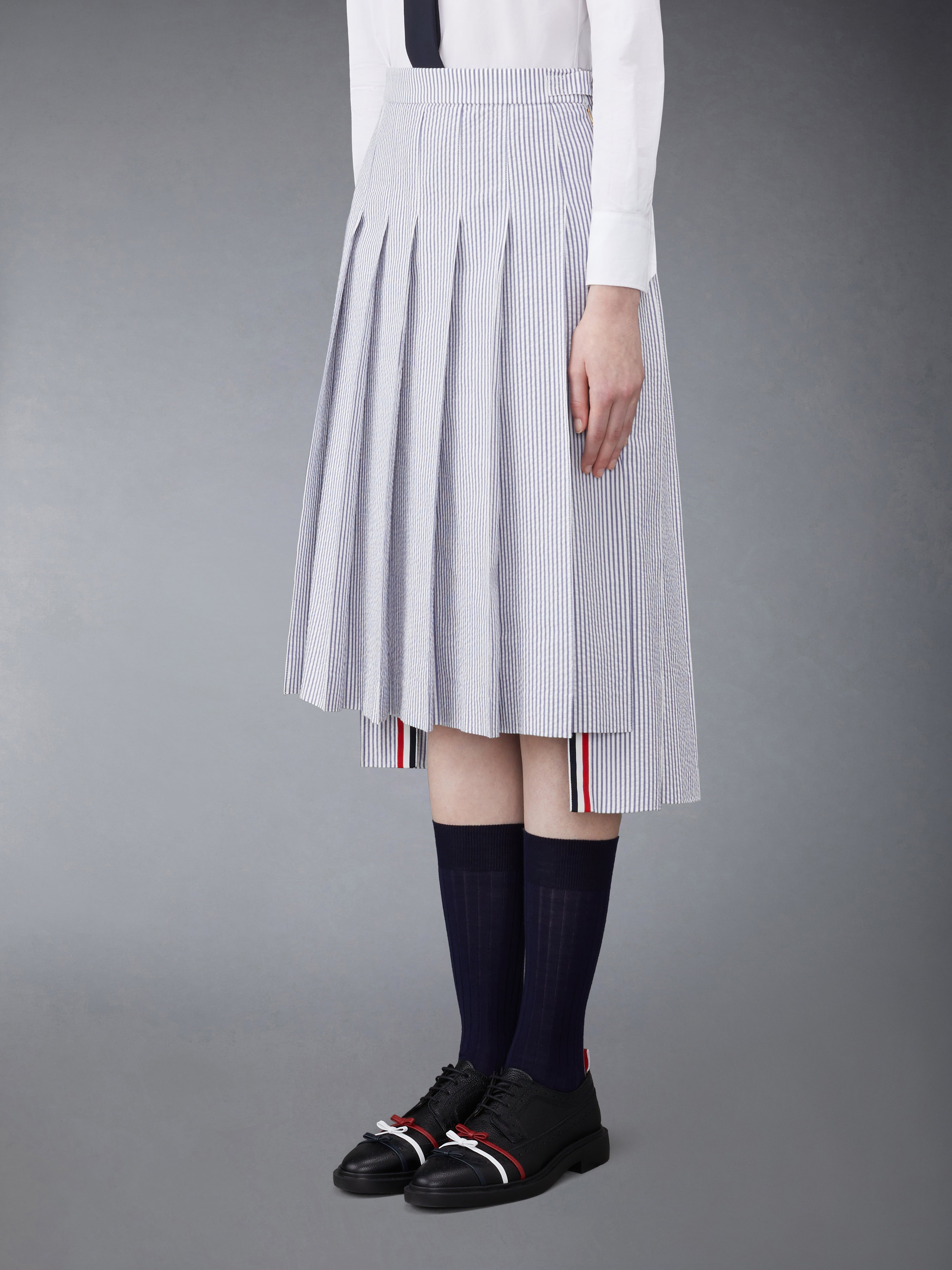 Seersucker Midi Pleated Skirt | Thom Browne