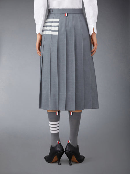 PLAIN WEAVE 4-BAR MIDI PLEATED SKIRT