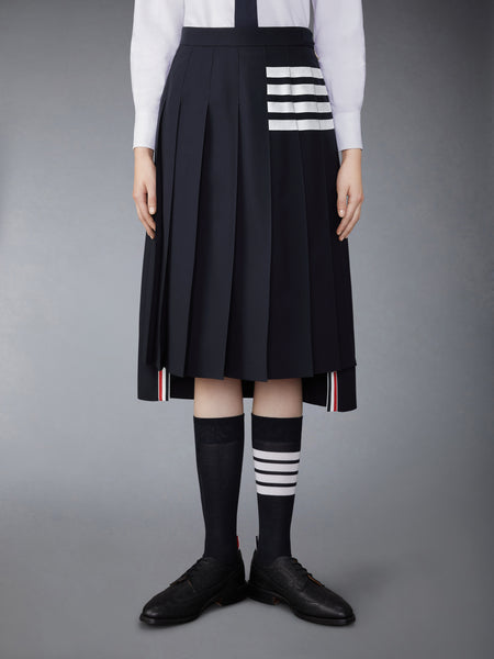 PLAIN WEAVE 4-BAR MIDI PLEATED SKIRT