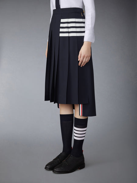 PLAIN WEAVE 4-BAR MIDI PLEATED SKIRT