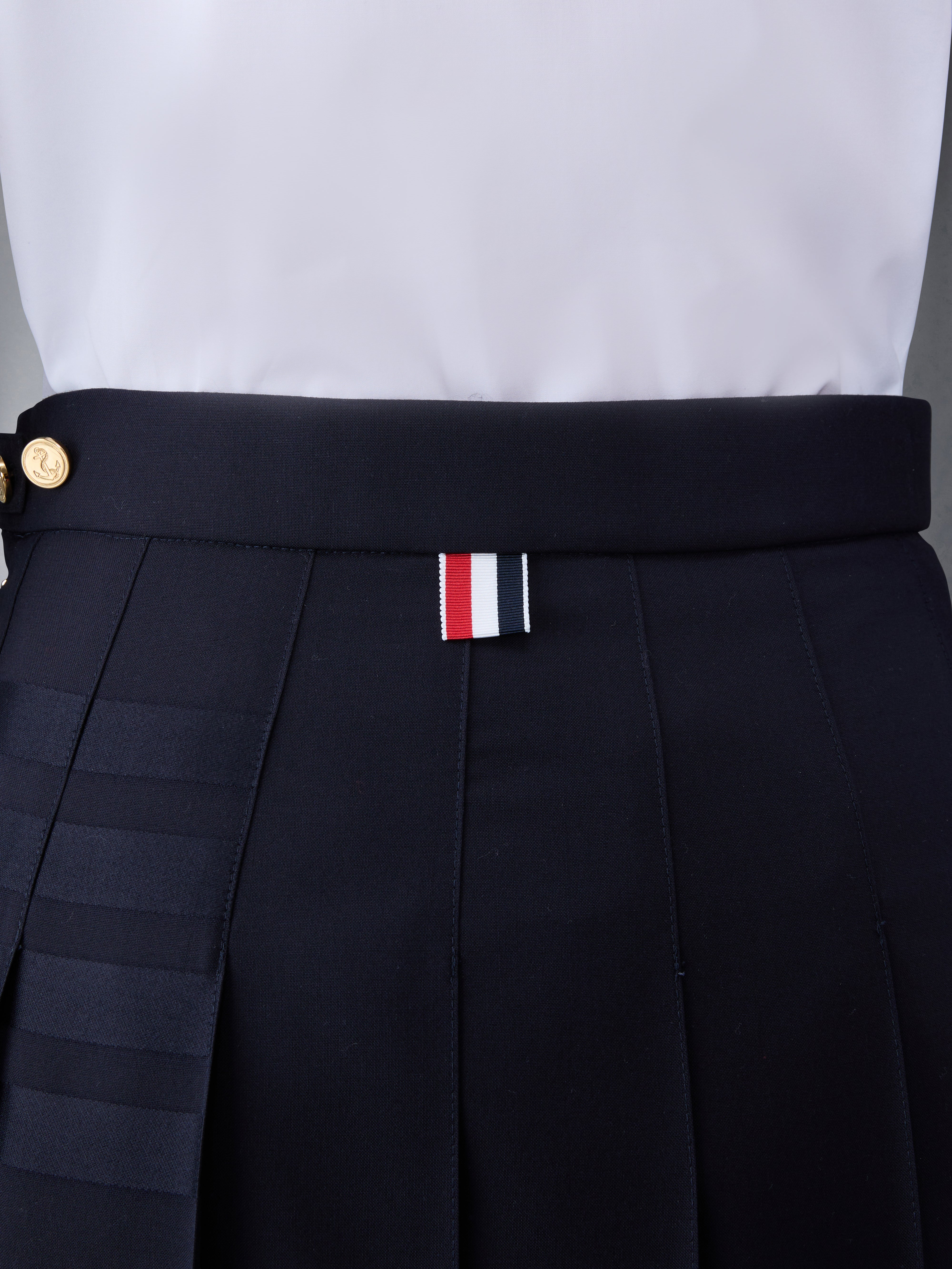 Plain Weave 4 Bar Dropped Back Pleated Skirt | Thom Browne