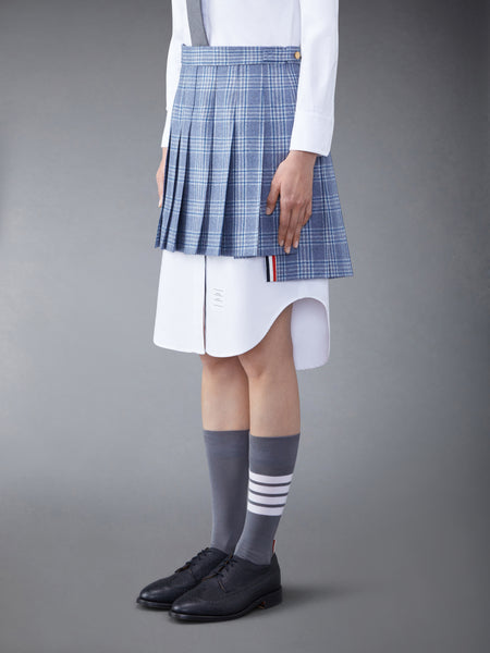 Wool Cashmere Check Pleated Mini Skirt DEEP BLUE