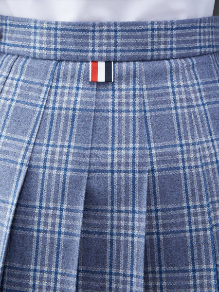 Wool Cashmere Check Pleated Mini Skirt DEEP BLUE