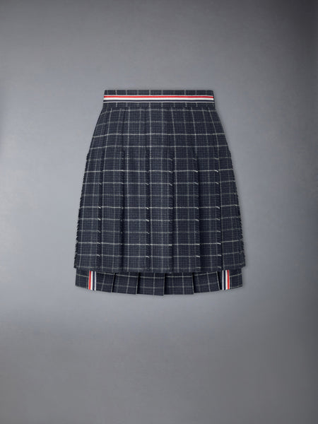 WINDOWPANE HOUNDSTOOTH TEVIOT TWEED PLEATED MINI SKIRT NAVY